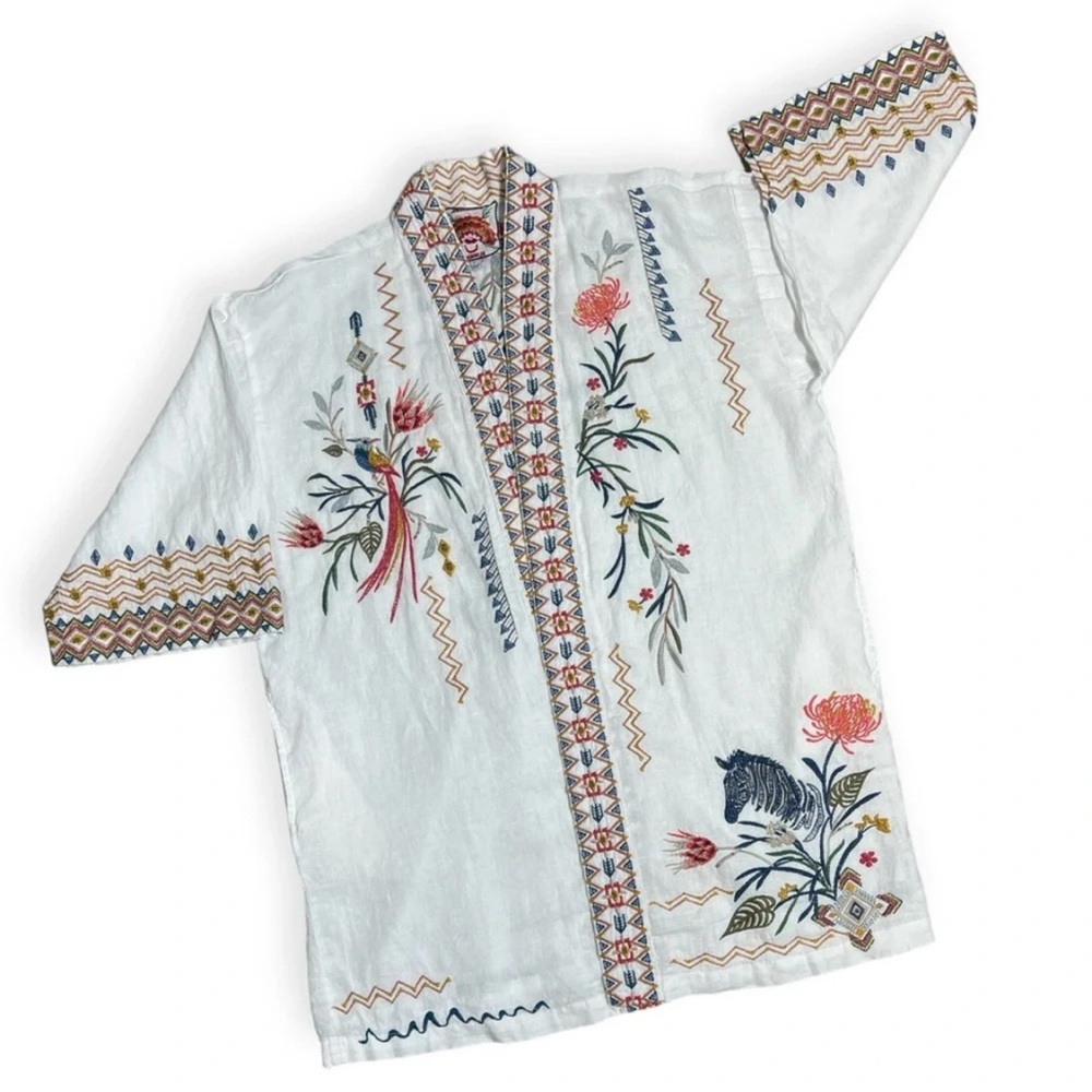 JOHNNY WAS Large multicolor embroidered kimono jacket WATIPASO LINEN KIMONO - Picture 9 of 14